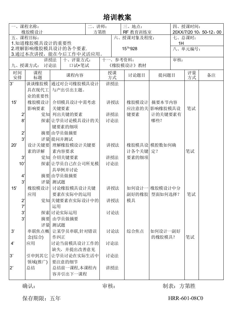 模具设计-橡胶模具设计培训教案