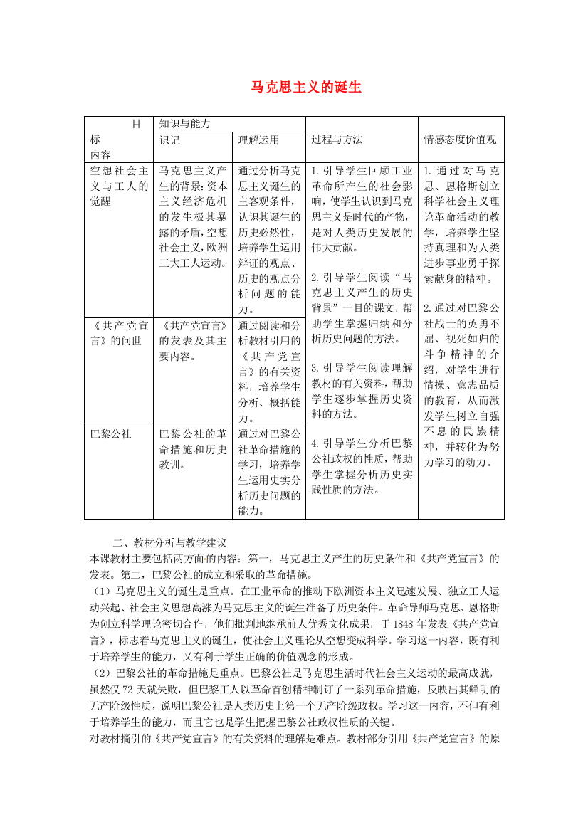 《马克思主义的诞生》教案（2）