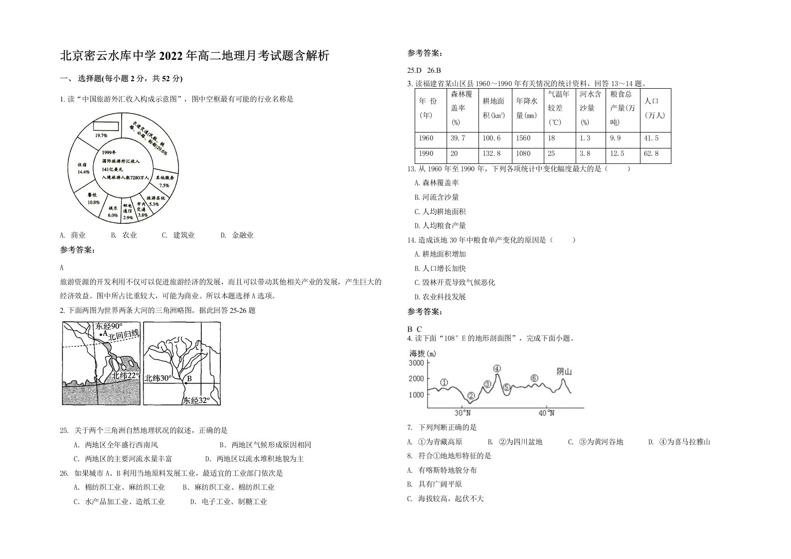 北京密云水库中学2022年高二地理月考试题含解析