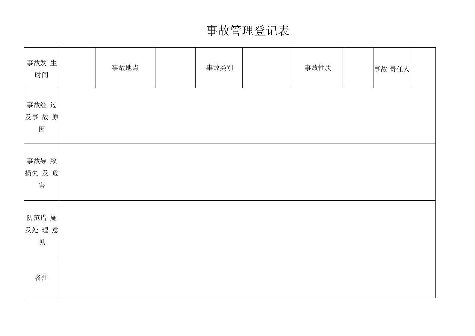 事故管理登记表（模版）