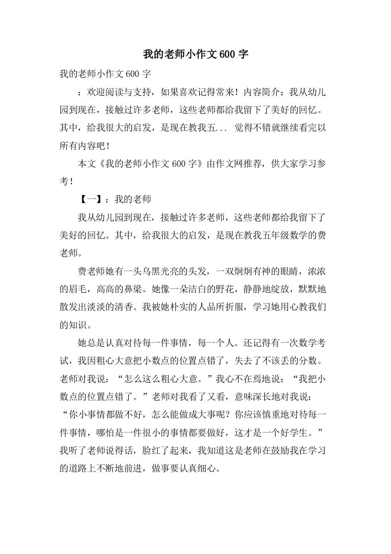 我的老师小作文600字