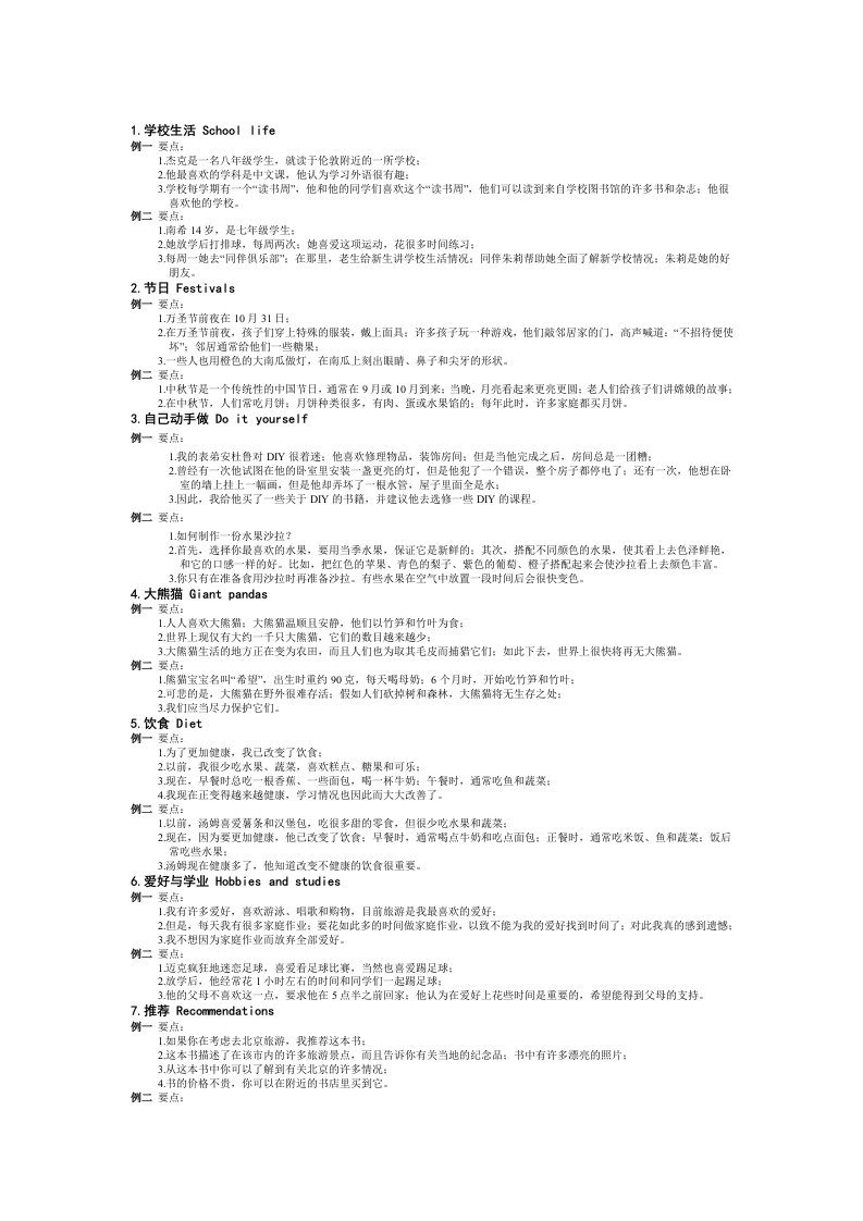 2014江苏省中考英语口语20个话题