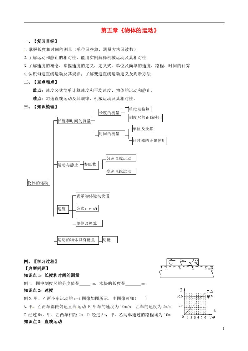 江苏省苏州市2017年中考物理一轮复习第五章物体的运动导学案无答案