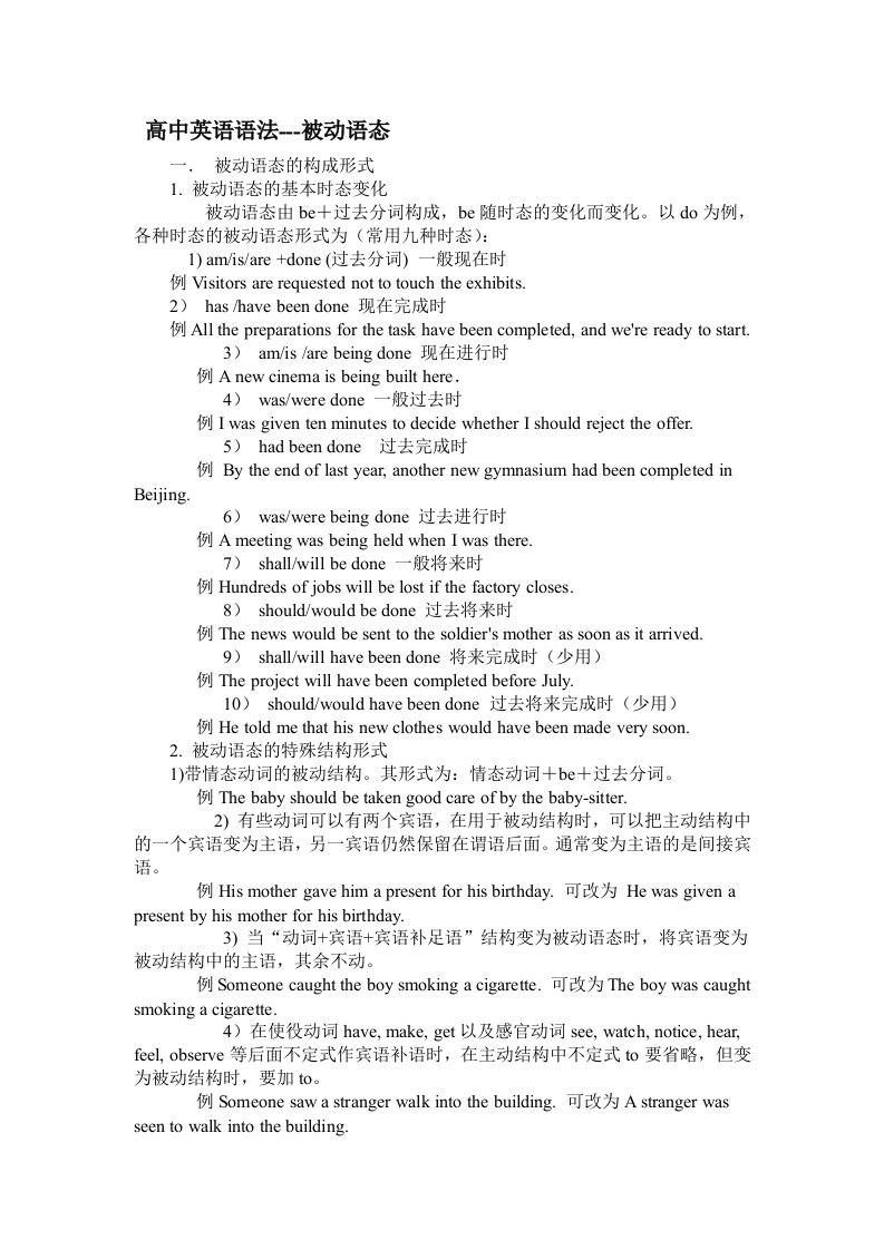 高中英语语法被动语态