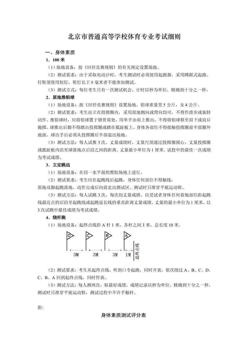 北京市普通高等学校体育专业考试细则