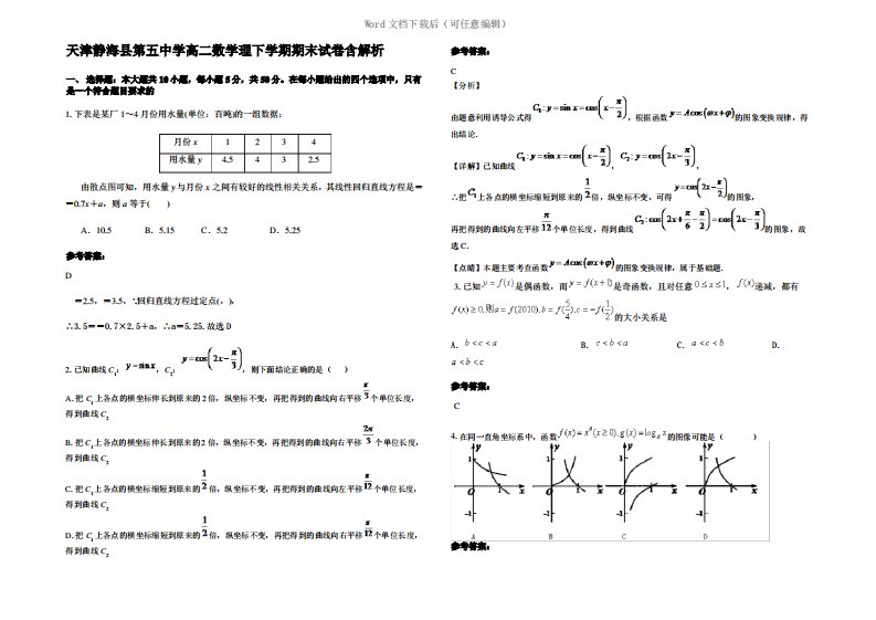 天津静海县第五中学高二数学理下学期期末试卷含解析