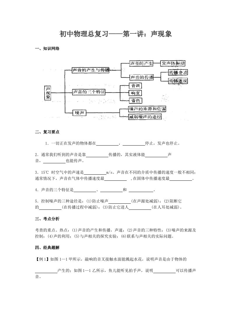 中考物理总复习考点分析提高训练第一讲声现象