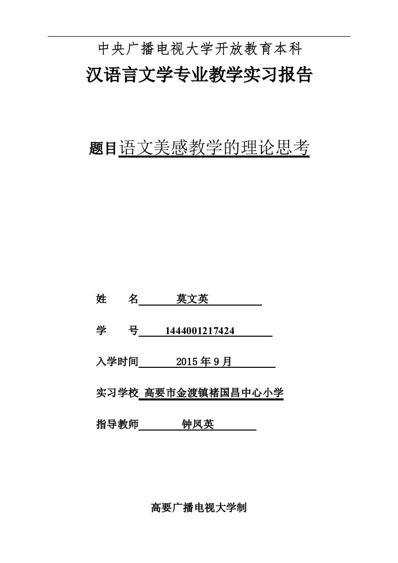 汉语言文学专业教学实习报告