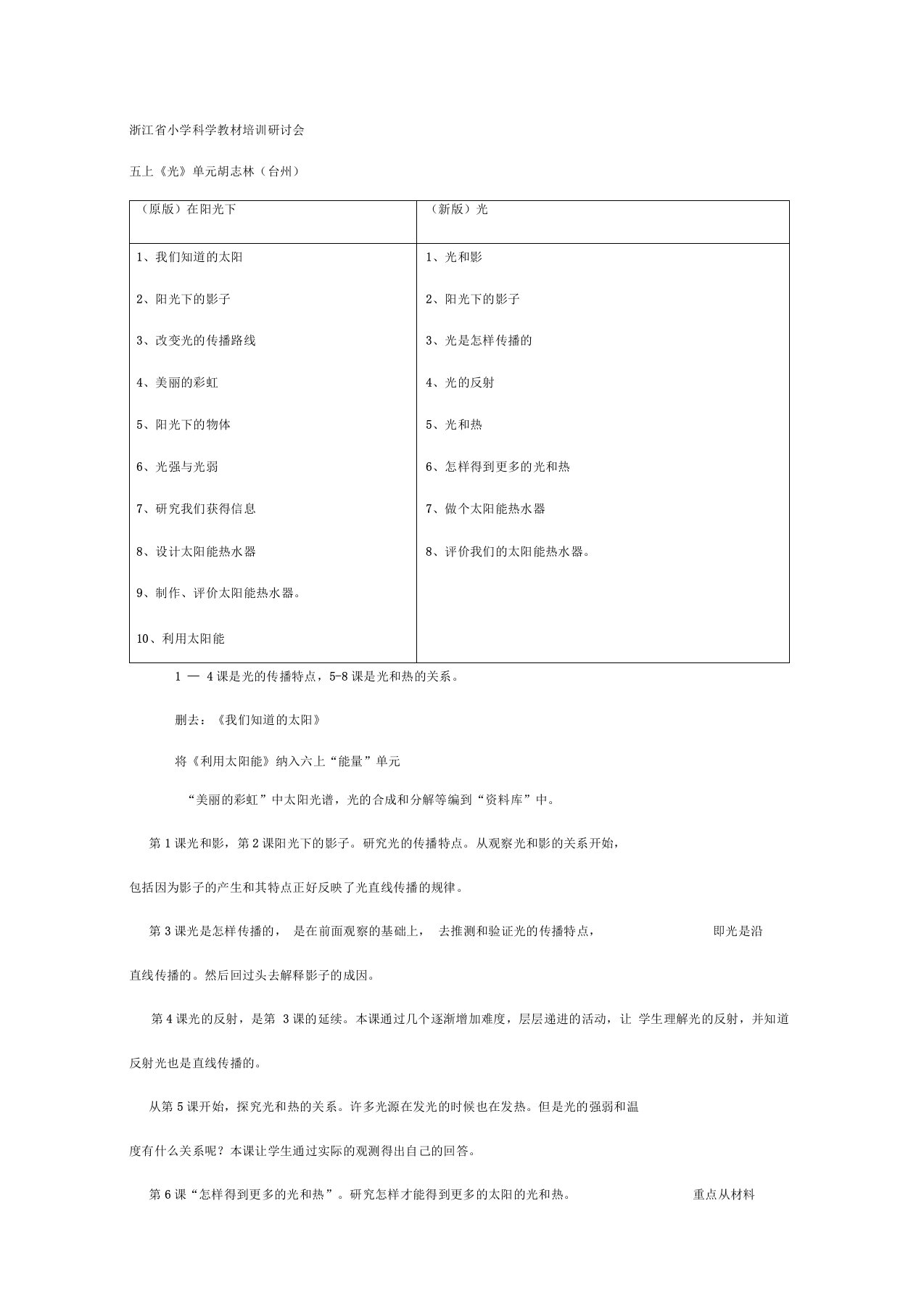 五上《光》单元(新版)教材分析浙江省小学科学教材培训研