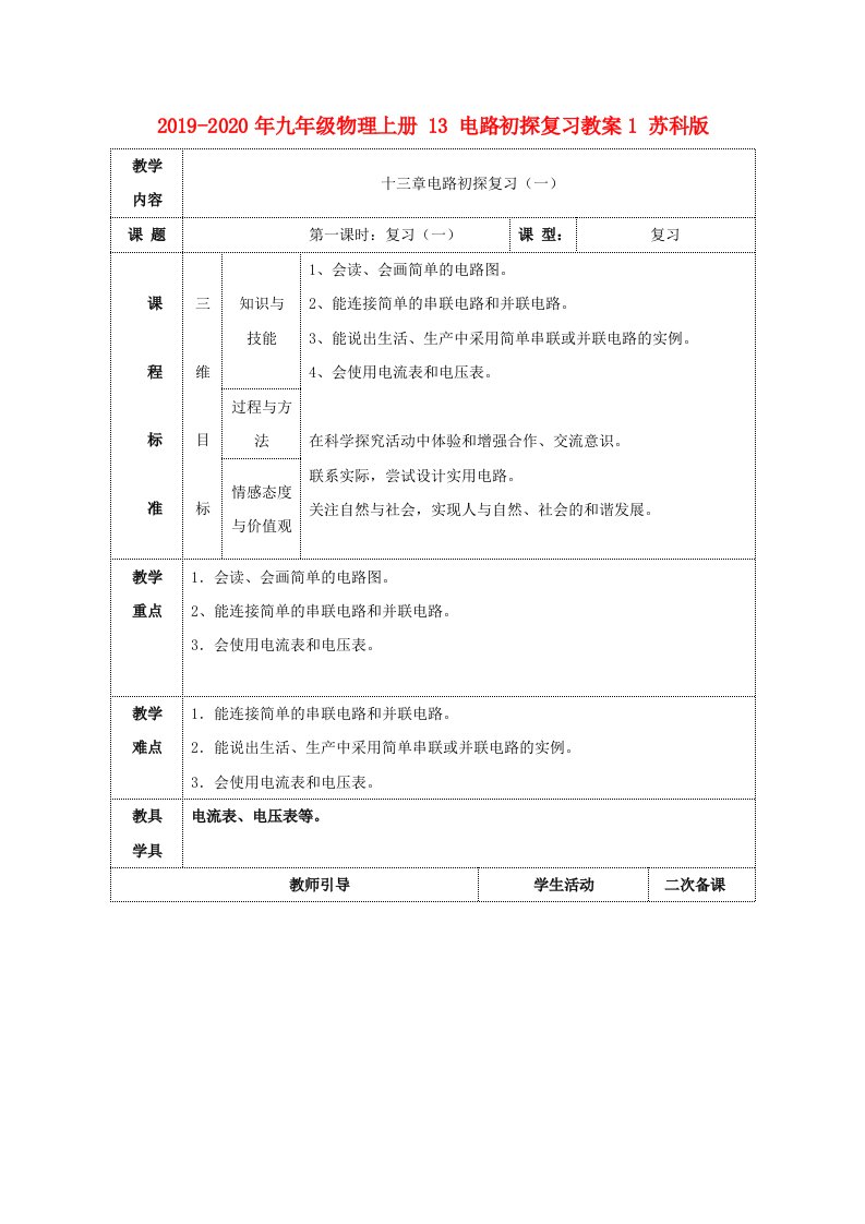 2019-2020年九年级物理上册