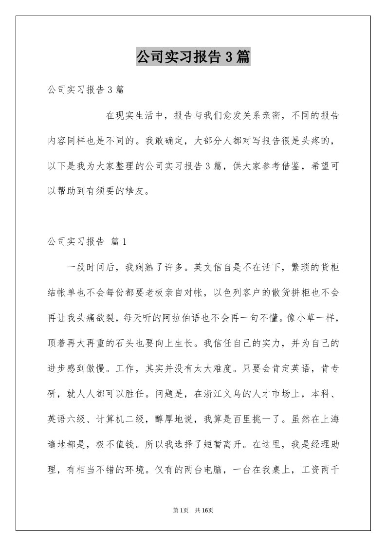 公司实习报告3篇例文8