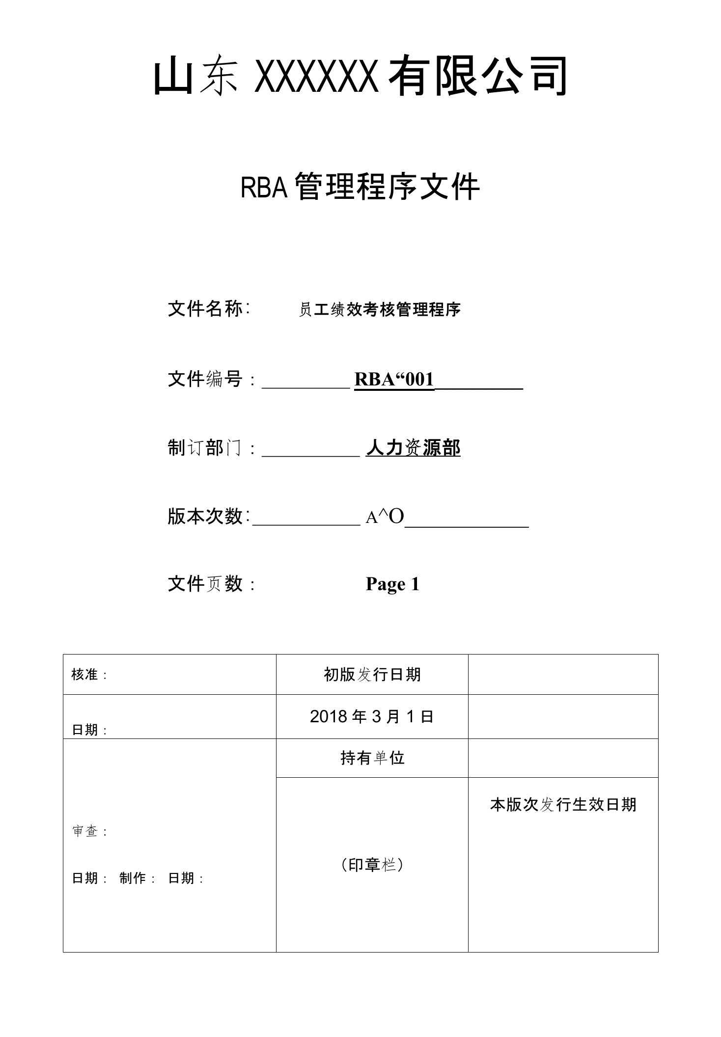 2018RBA程序文件-员工绩效考核管理程序