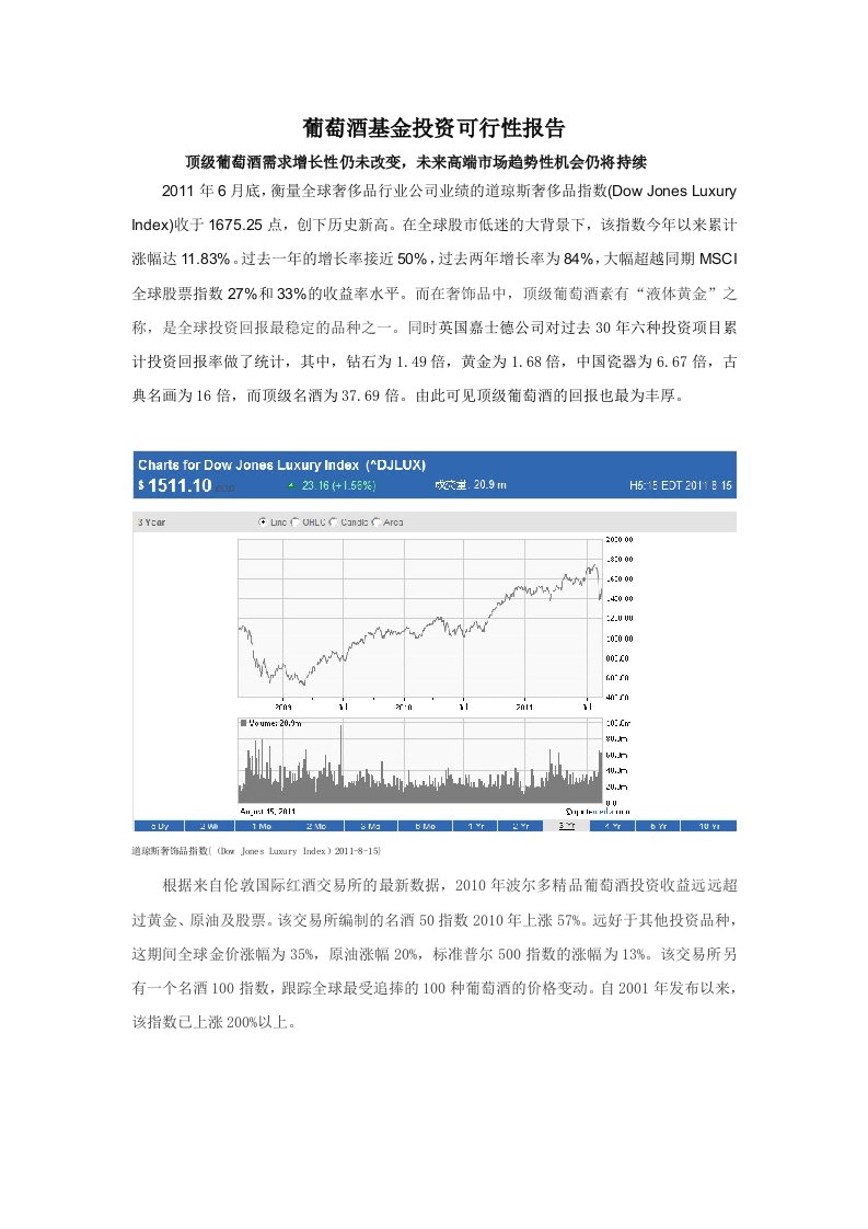 葡萄酒投资基金可行性报告