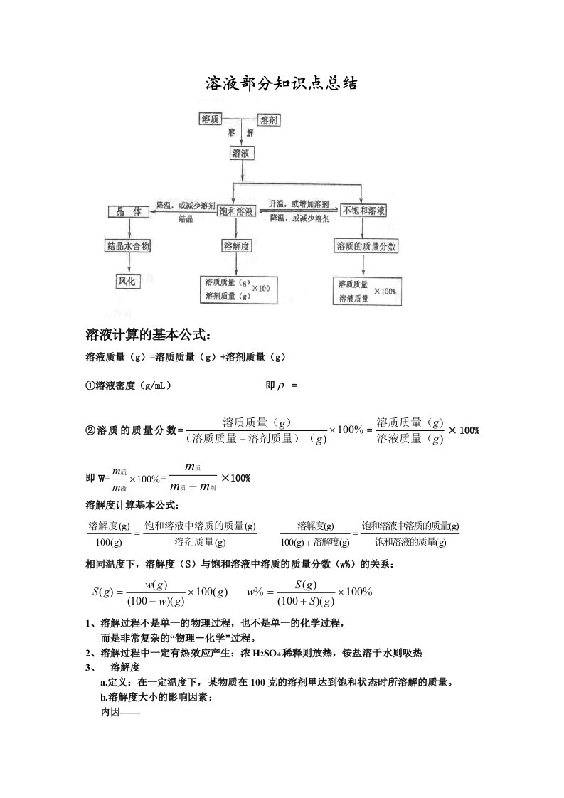 浙教版科学八年级上溶液部分知识点总结