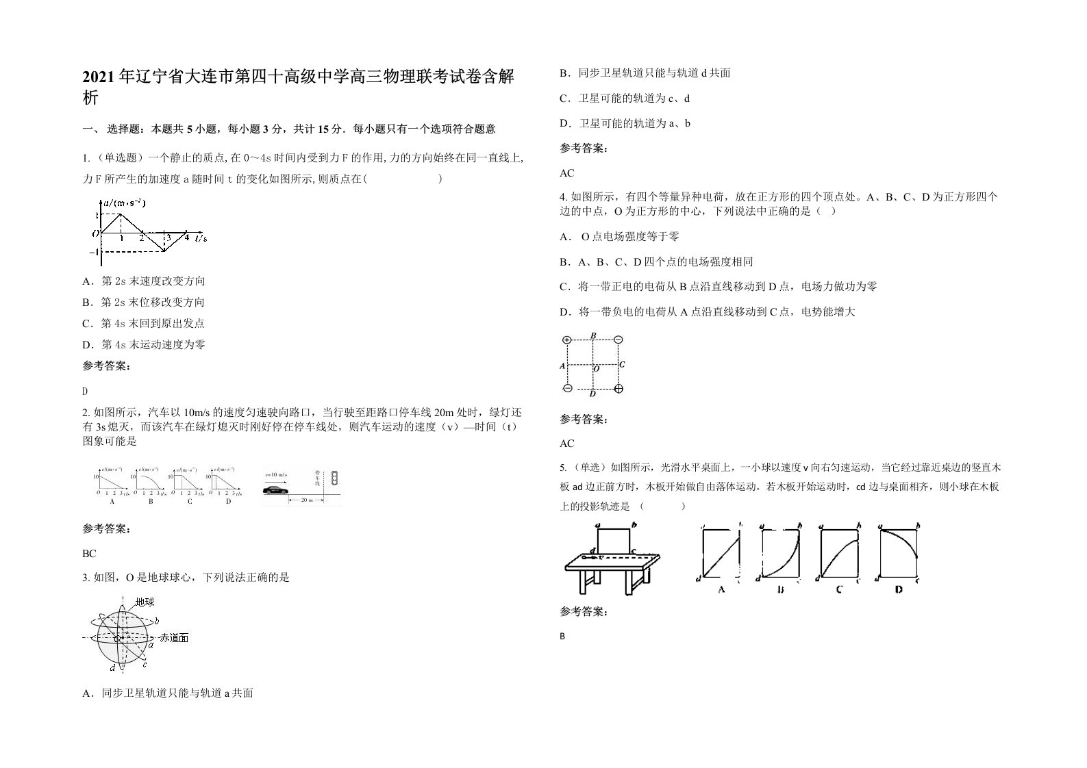 2021年辽宁省大连市第四十高级中学高三物理联考试卷含解析