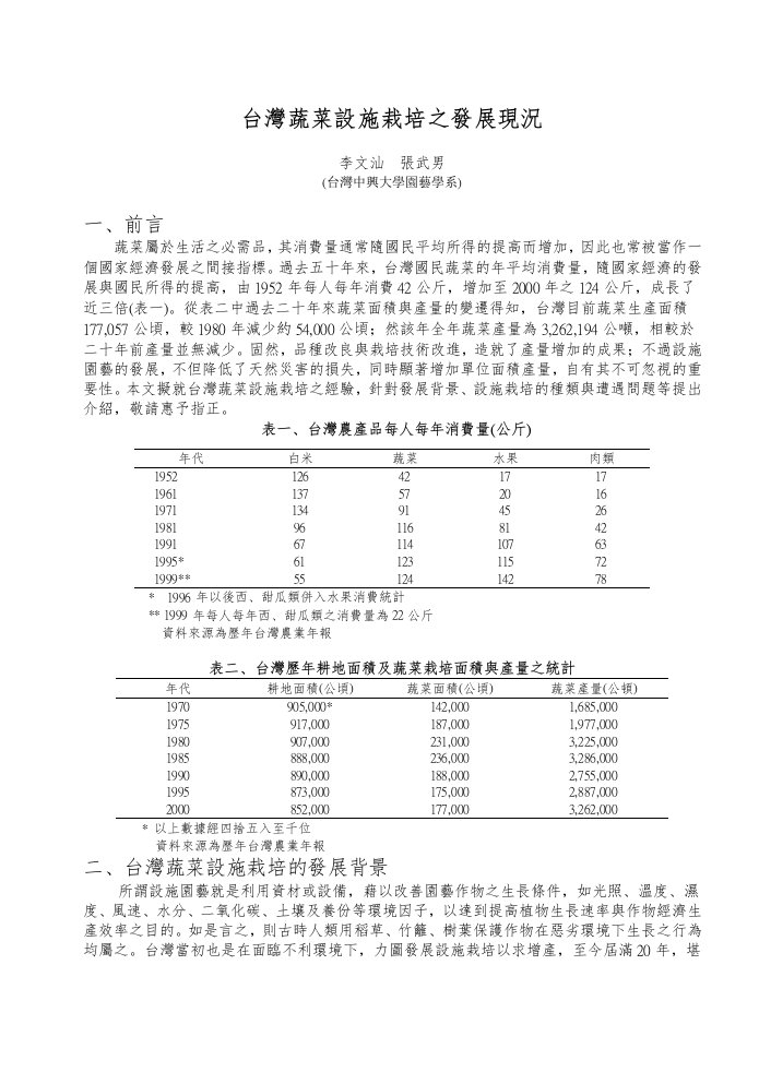 发展战略-台湾蔬菜设施栽培之发展现况