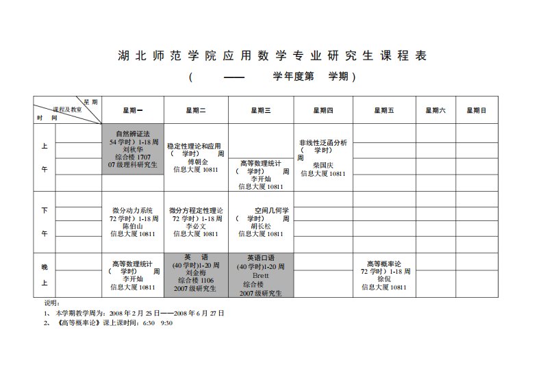 湖北师范学院应用数学专业研究生课程表