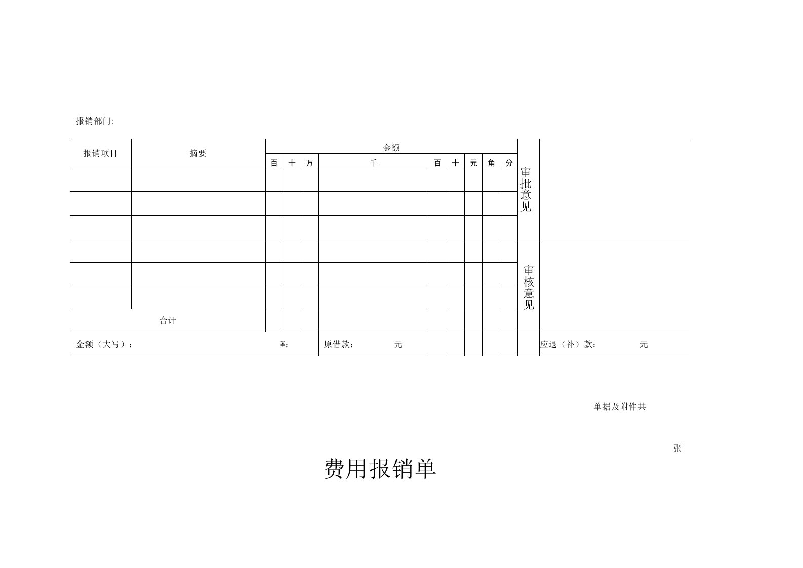 员工职员业务员费用报销单（财务表格模板）