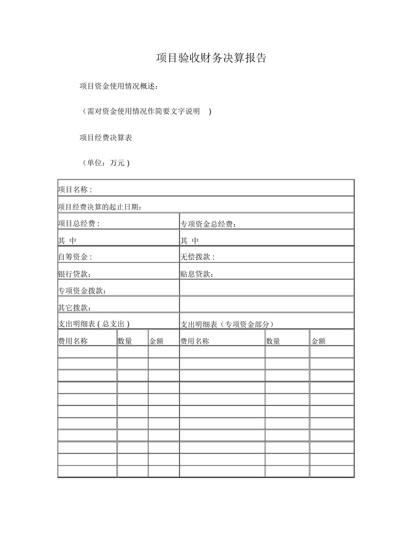 项目验收财务决算报告(样式)