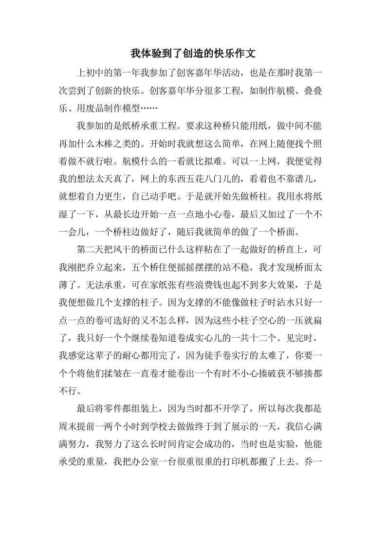 我体验到了创造的快乐作文