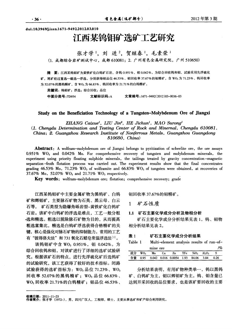 江西某钨钼矿选矿工艺研究.pdf