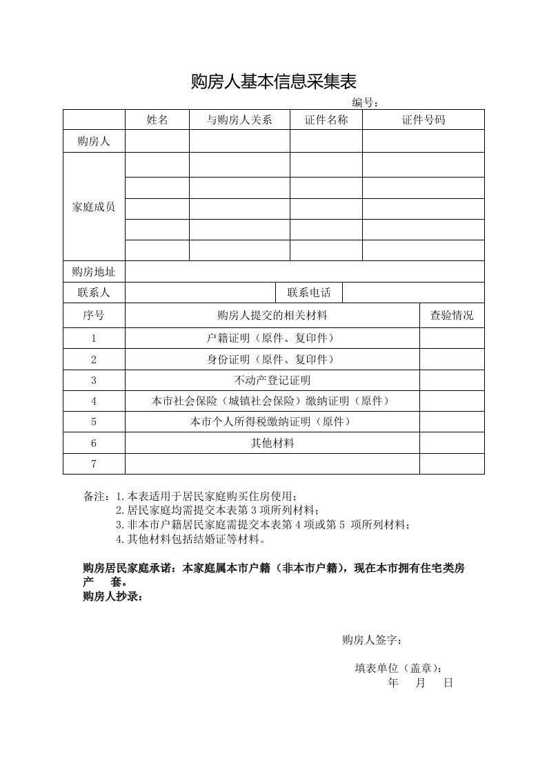 购房人基本信息采集表