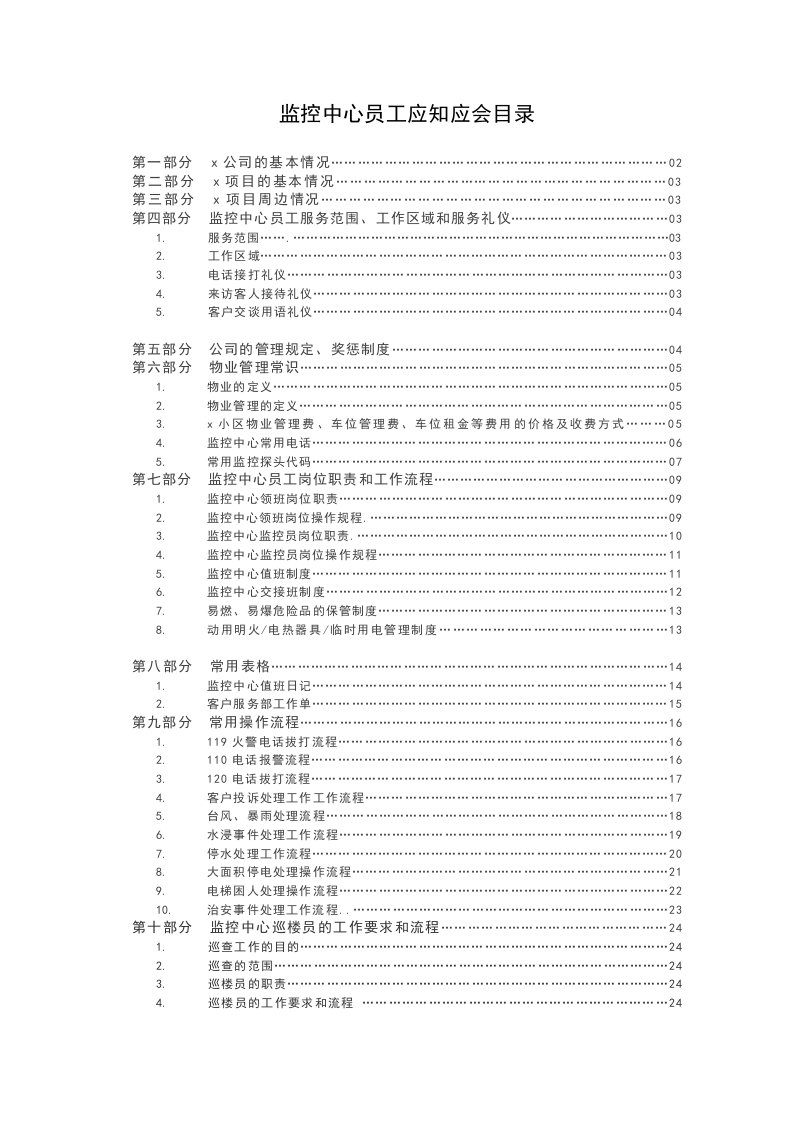 物业监控中心员工应知应会