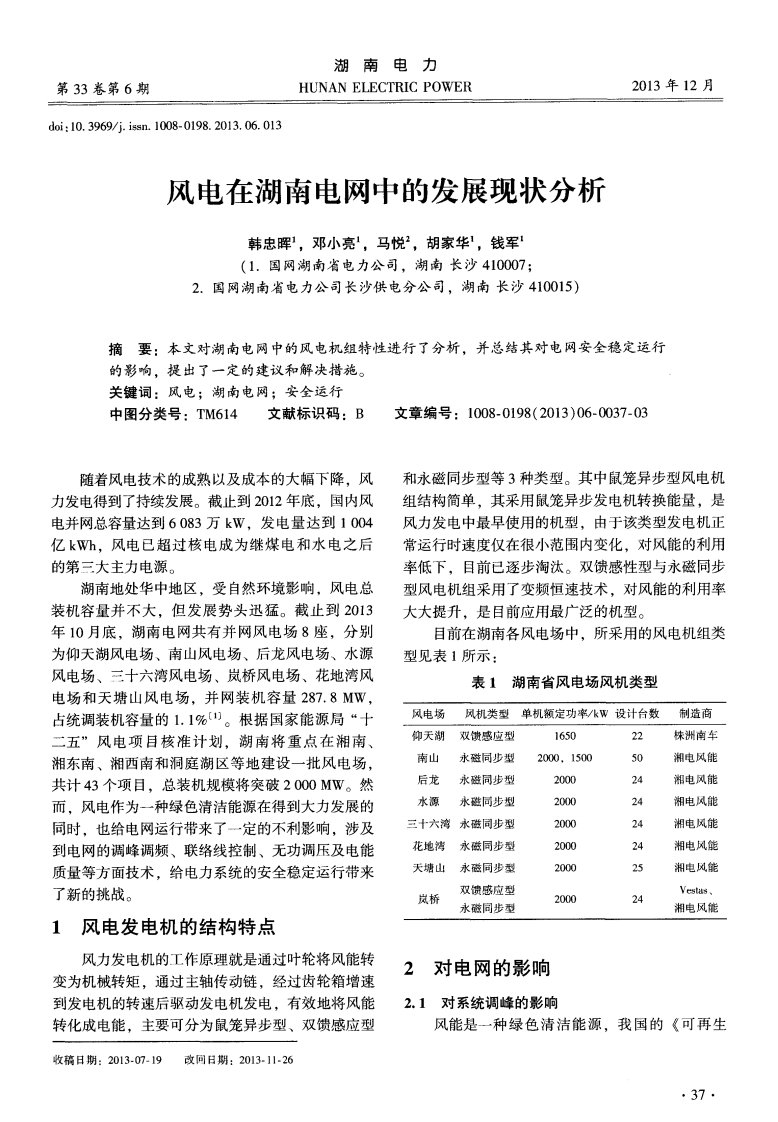 风电在湖南电网中发展现状分析