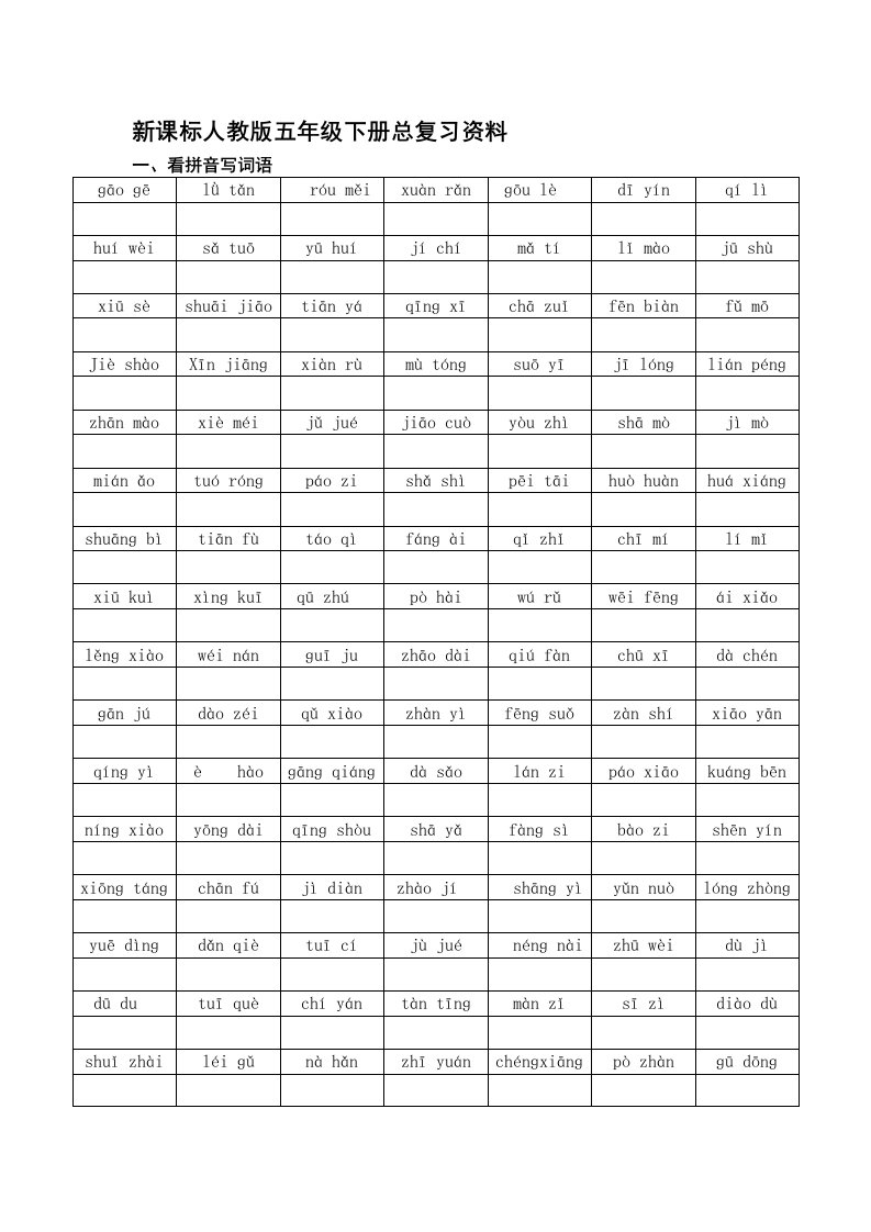 人教版五年级语文下册总复习资料(宝典资料)