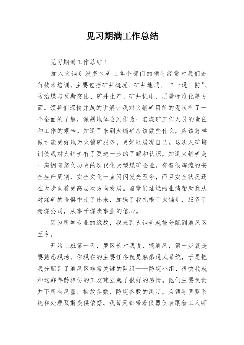 见习期满工作总结