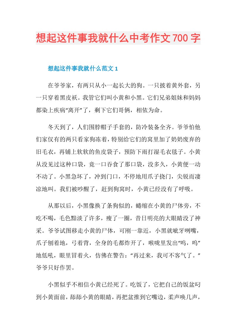 想起这件事我就什么中考作文700字