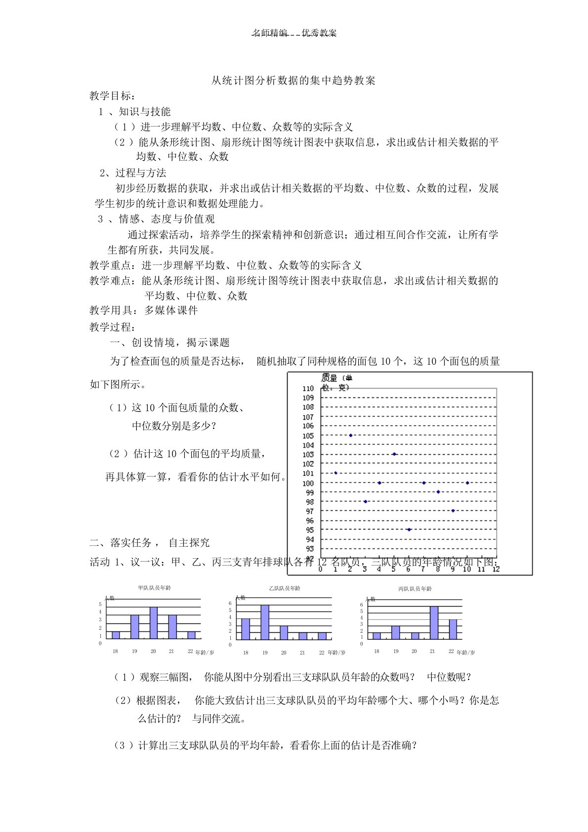 从统计图分析数据的集中趋势教案大学课件