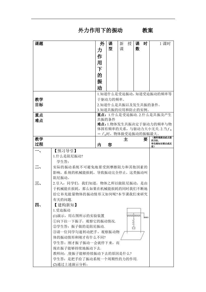 新课标人教版3-4选修三11.5《外力作用下的振动》2