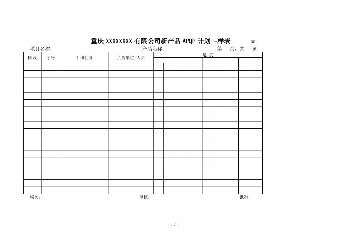 APQP进度计划表-样表