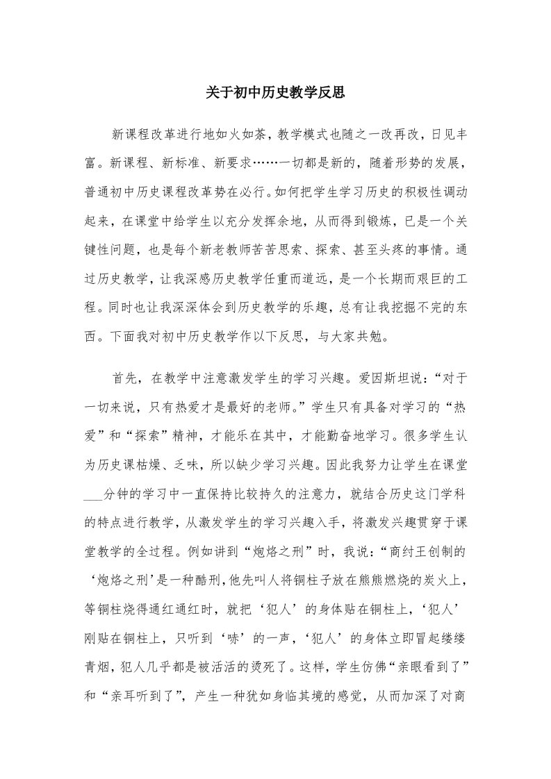 关于初中历史教学反思