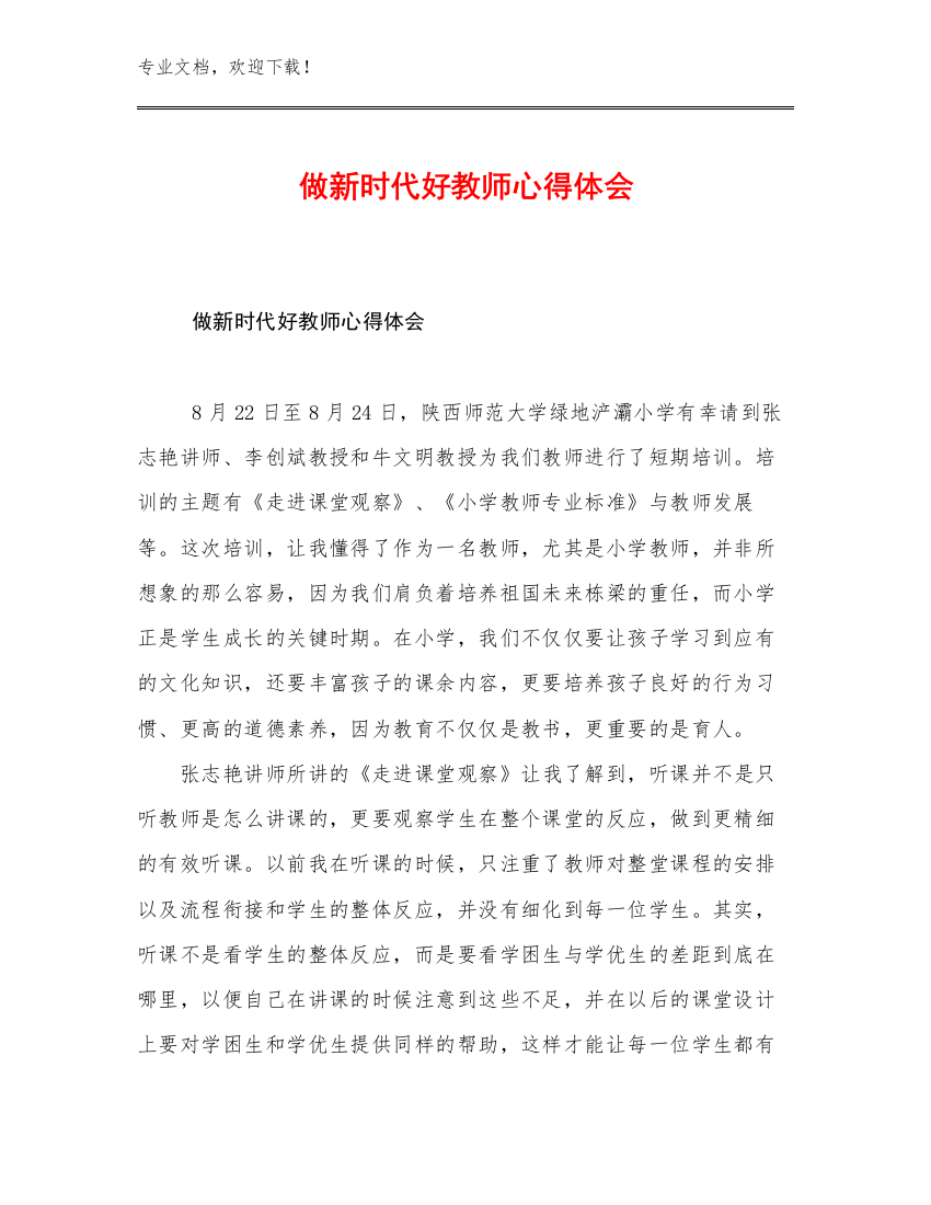 做新时代好教师心得体会优选范文23篇