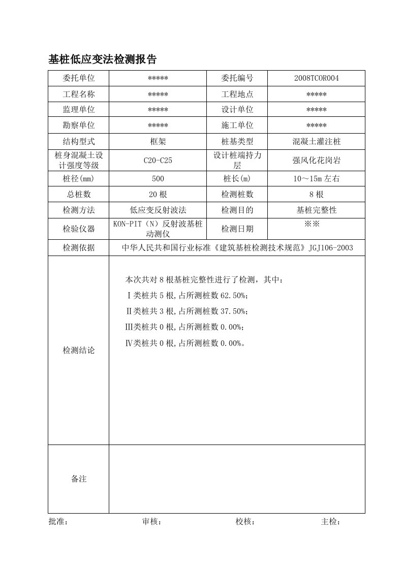 桩基低应变检测报告