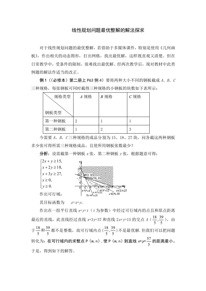 高中数学线性规划问题最优整解的解法探求