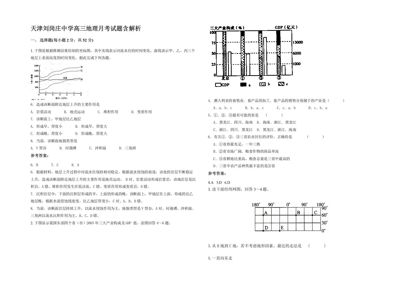 天津刘岗庄中学高三地理月考试题含解析