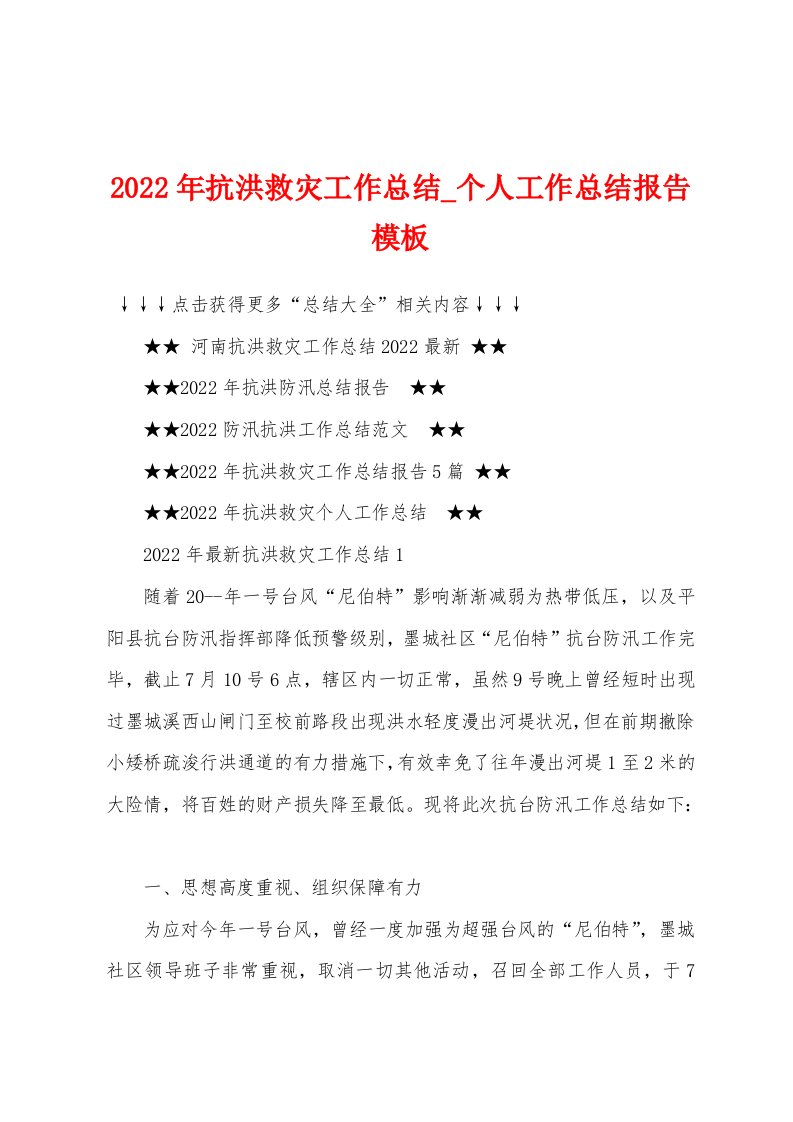 2022年抗洪救灾工作总结