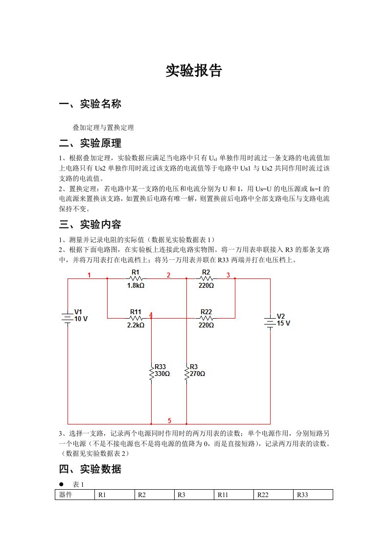 叠加定理实验报告