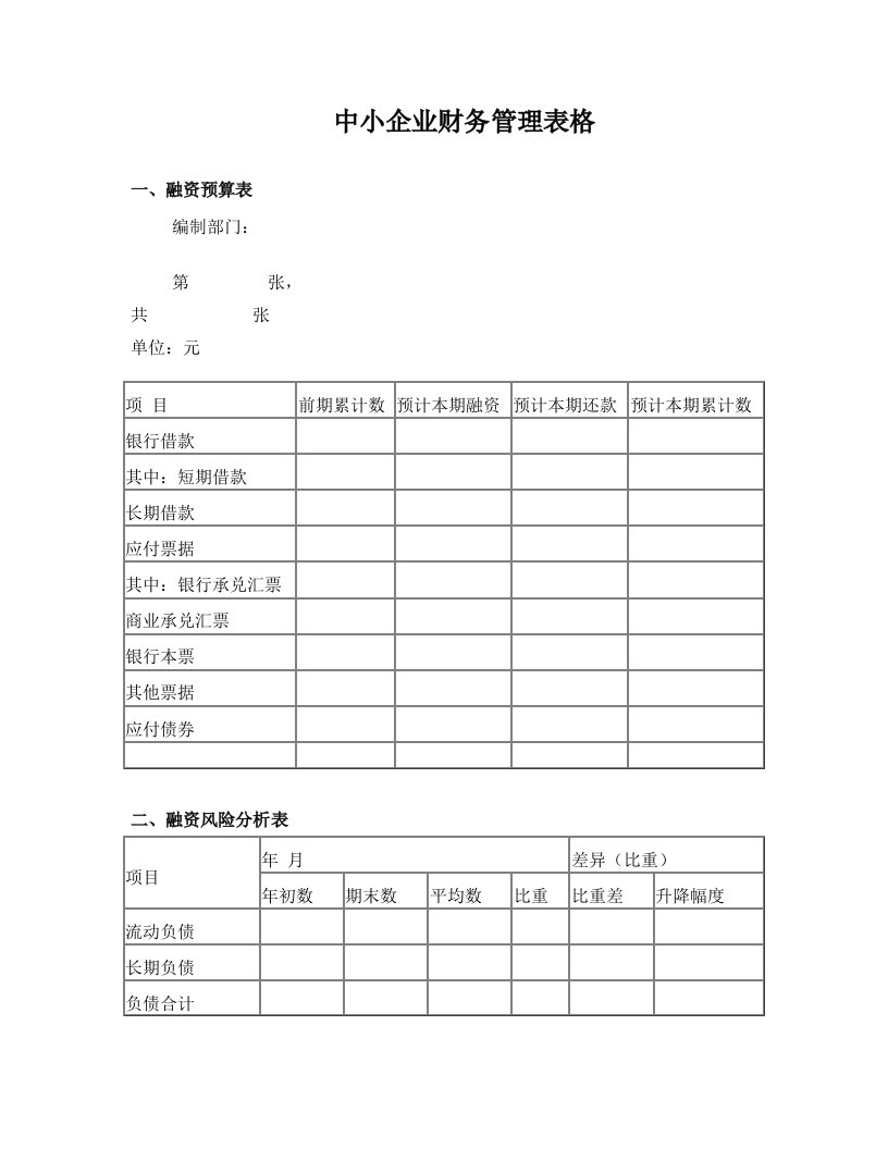 第七章+中小企业财务管理制度与表格