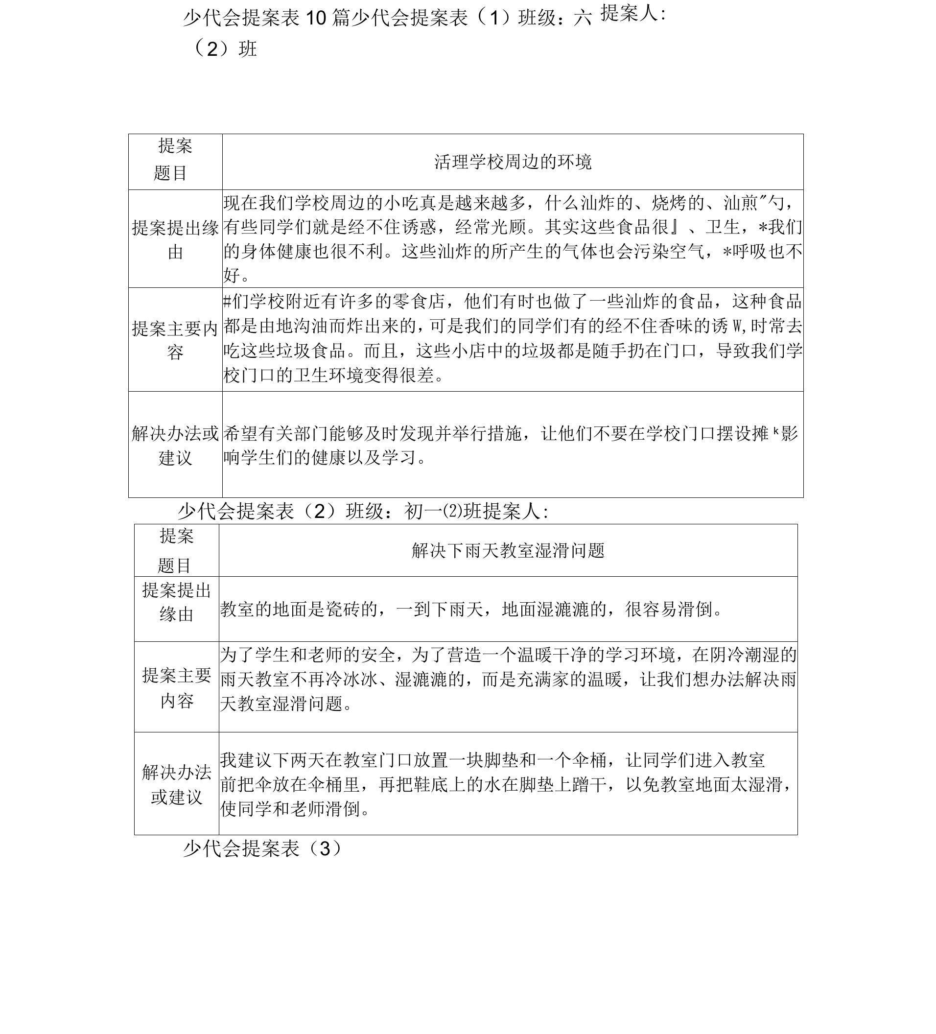 少代会提案表10篇