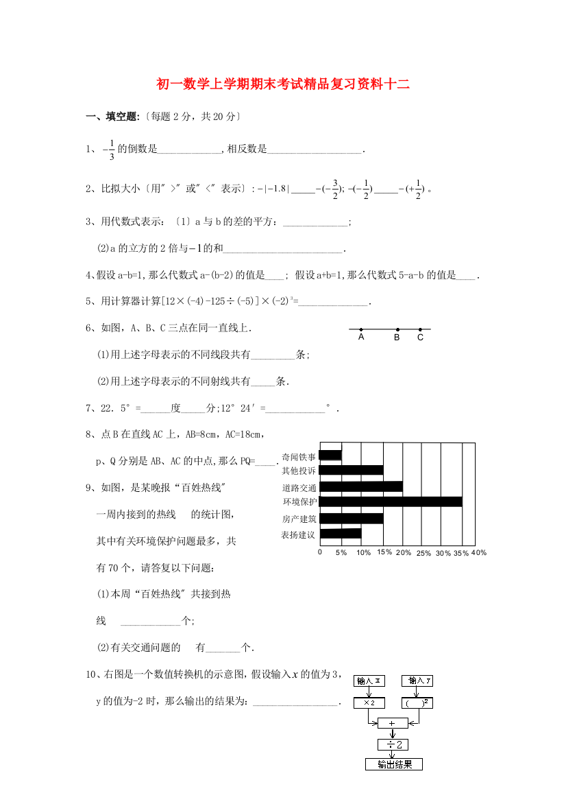 （整理版）初一数学上学期期末考试精品复习资料十二