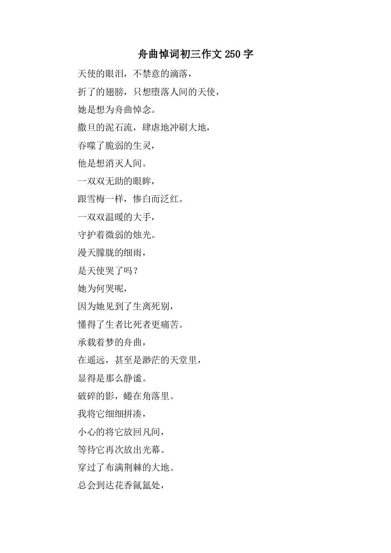 舟曲悼词初三作文250字