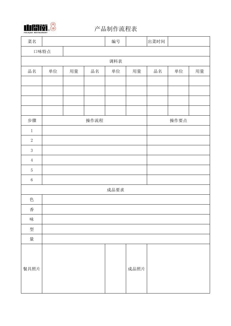 菜品量化总表excel模版下载