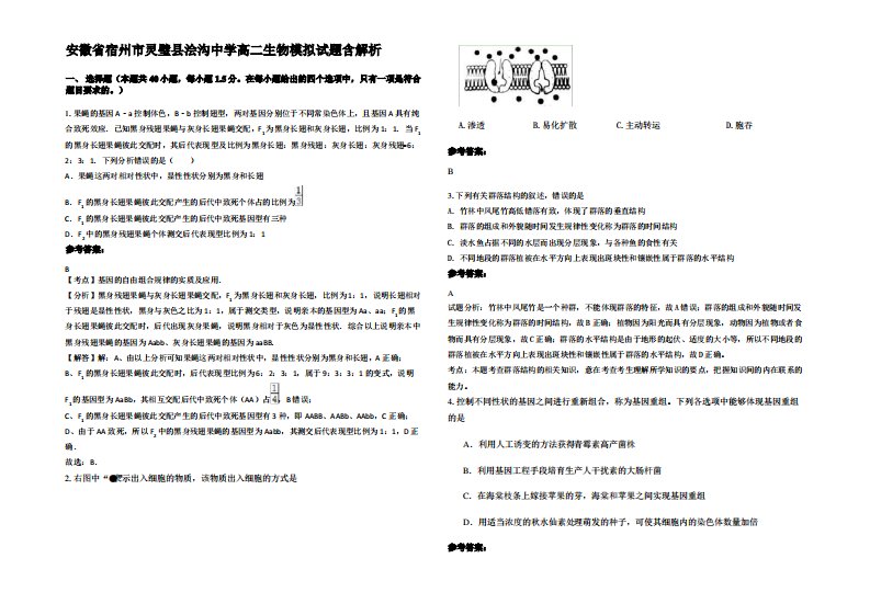 安徽省宿州市灵璧县浍沟中学高二生物模拟试题含解析