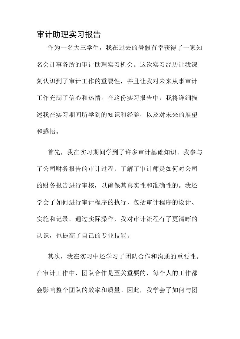 审计助理的实习报告