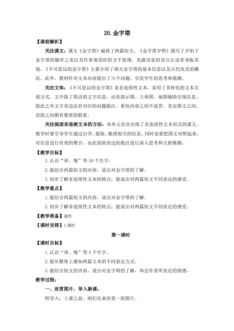 部编统编五下语文20-金字塔-名师教学设计公开课教案课件