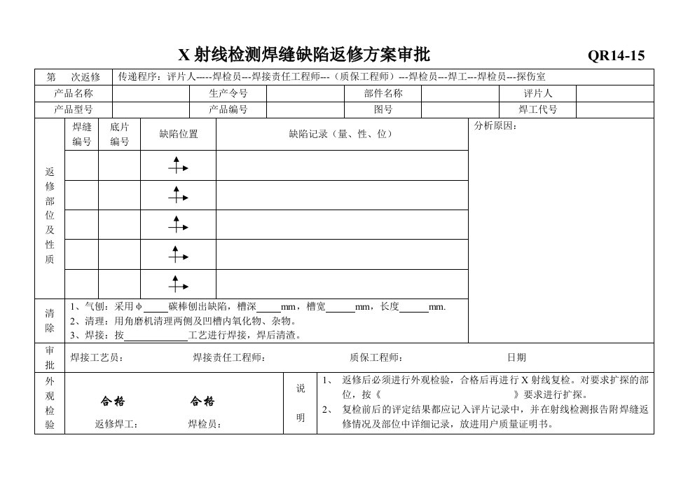 X射线检测焊缝缺陷返修方案审批